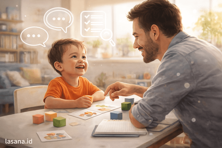 Anak ceria bermain dengan terapis wicara, melambangkan investasi jangka panjang yang sukses dalam komunikasi dan masa depan anak, biaya terapi wicara, biaya terapi wicara lasana care