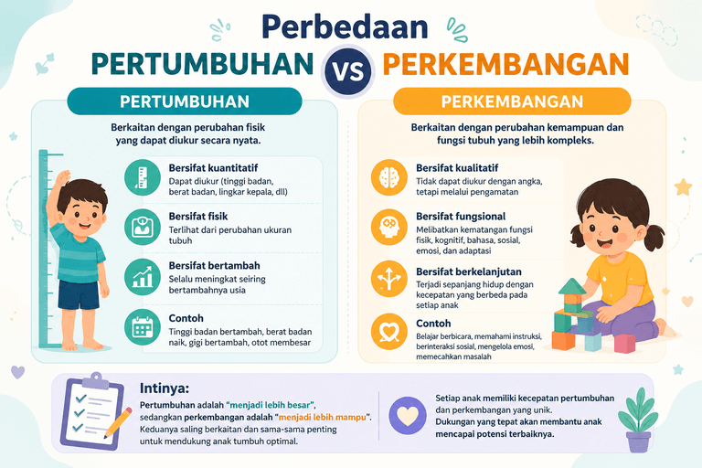 beda tumbuh dan kembang anak, perbedaan pertumbuhan dan perkembangan anak, tumbuh kembang anak, apa itu tumbuh kembang anak